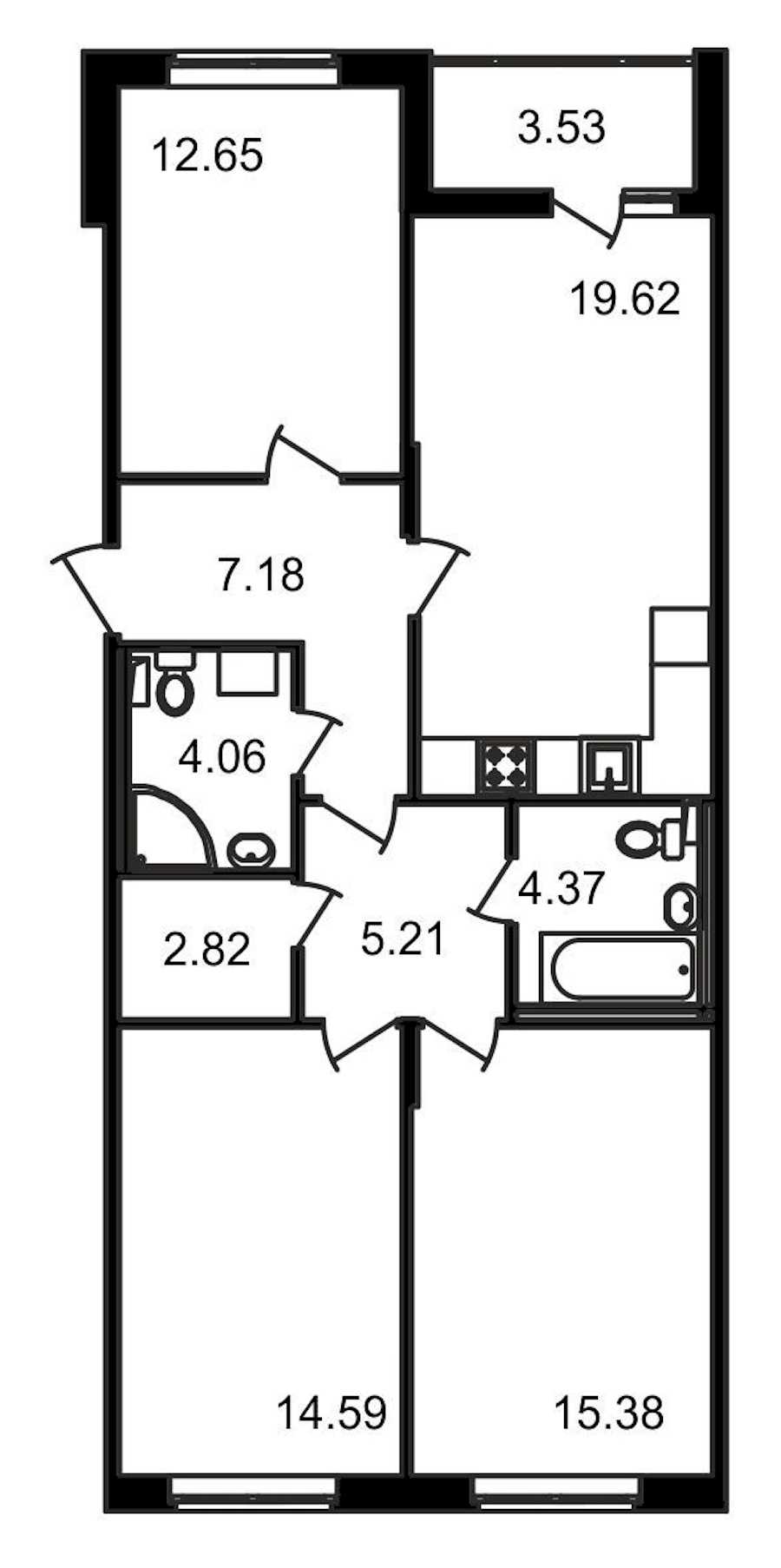 Трехкомнатная квартира в : площадь 89.41 м2 , этаж: 2 – купить в Санкт-Петербурге